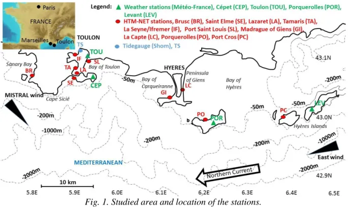 Fig. 1. Studied area and location of the stations. 