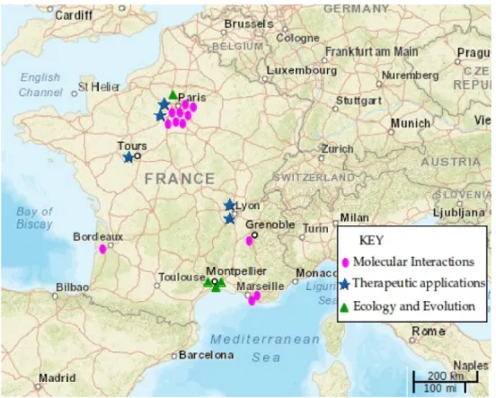 Figure 1. Geographic location of research groups presenting their work at the “Phages on MARSeille”
