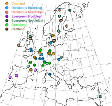 Figure 1. Distribution of operational digital cameras at flux sites across Europe; for further details, refer to Table 1.