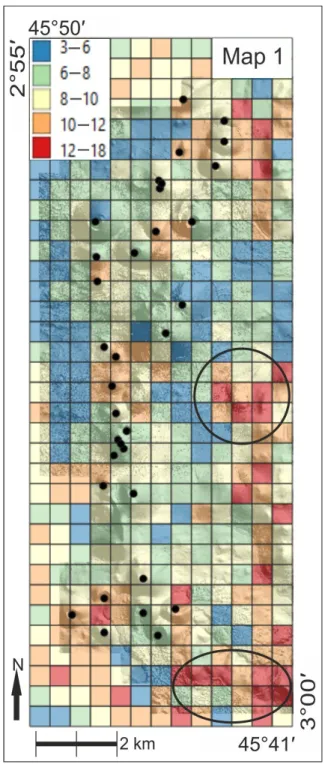 Figure 8. Geodiversity map of the examined area (Map 1). The values were calculated according to  the original method [4] but with the use of geomorphons