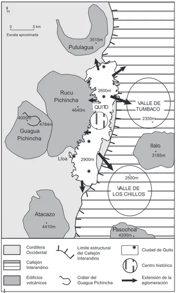 Figura  1  –  Mapa  de  localización  de  Quito  y  de  los  volcanes  cercanos