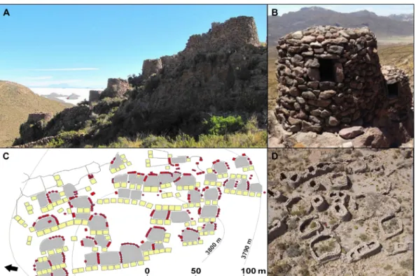 Fig. 2. Archaeological dwelling sites in the study area. (A) General view of Incali (site 8, Fig
