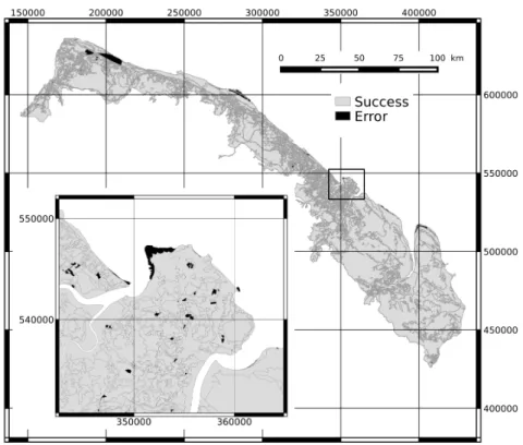 Figure 3: Map of prediction errors (geographic coordinate system: WGS84 / UTM zone 22N)