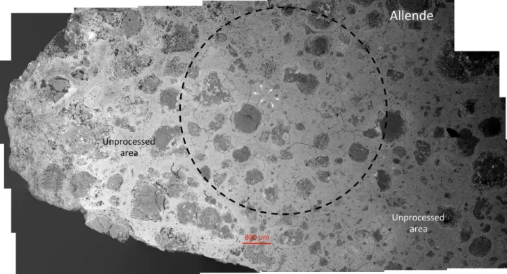 Figure 3. EDS–SEM image showing an example of network of cracks obtained on a polished Allende surface after a series of 1000 thermal cycles (T ≈ 280 K and T max