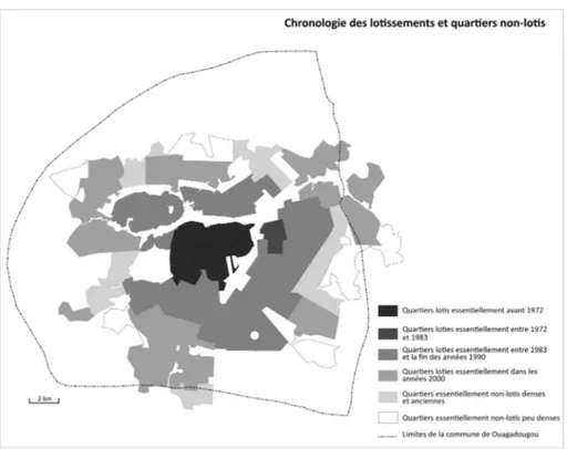 Figure 1 : Chronologie des lotissements et quartiers non-lotis