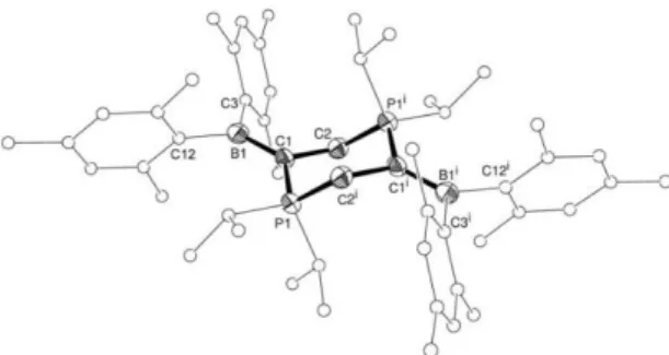 Figure 4. Molecular structure of 4 as determined by X-ray diffraction analysis; ellipsoids are shown  at 50% probability; the iPr and Mes groups are simplified for clarity [symmetry code : (i)  1.5-x,1.5-y,1-z]