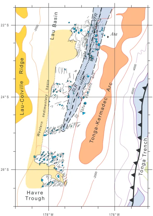 Figure 8. Regional structural sketch map of the back-arc transition between the Lau Basin and the Havre Trough.