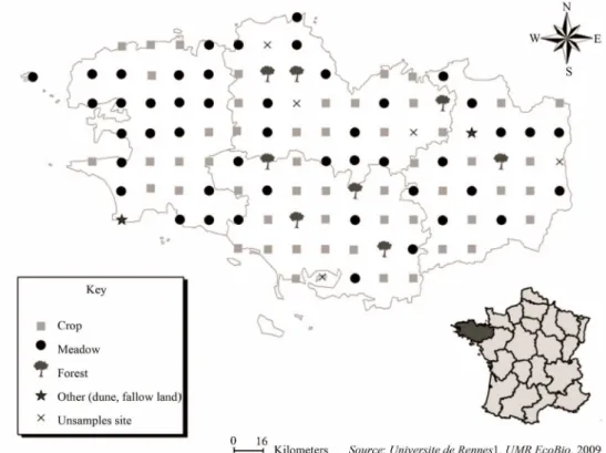 Figure 1. Location and land use of RMQS BioDiv sites (n = 109) in the Brittany region of France
