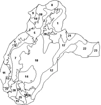 Figure 5: Delineated HRUs and their respective numbers.