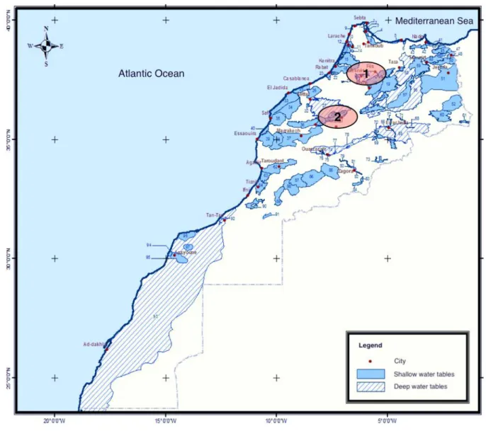 Figure 1. Map of Moroccan aquifers (shallow and deep groundwater tables). 