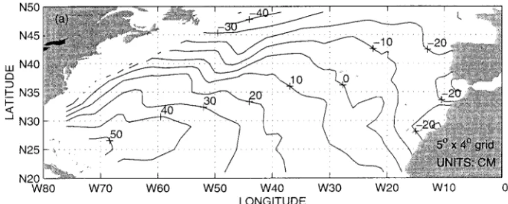 Fig. 2. Mean dynamic topography calculated on the 5° longitude ´ 4° latitude grid using T/