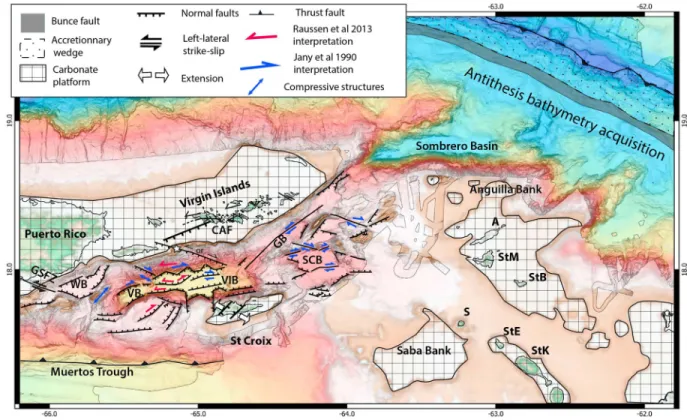 Figure 3. Morphotectonic interpretation of the Anegada Passage according to Jany et al
