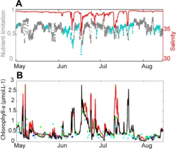 Figure 10. Impact of the intrusion of Rhone River water on phytoplankton nutrient limitation and chlorophyll-a  concen-trations