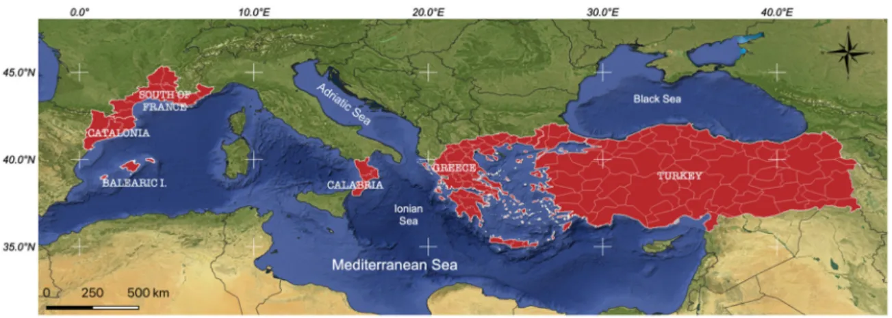 Figure 2. Countries/regions participating to the MEFF v2.0 DB. 