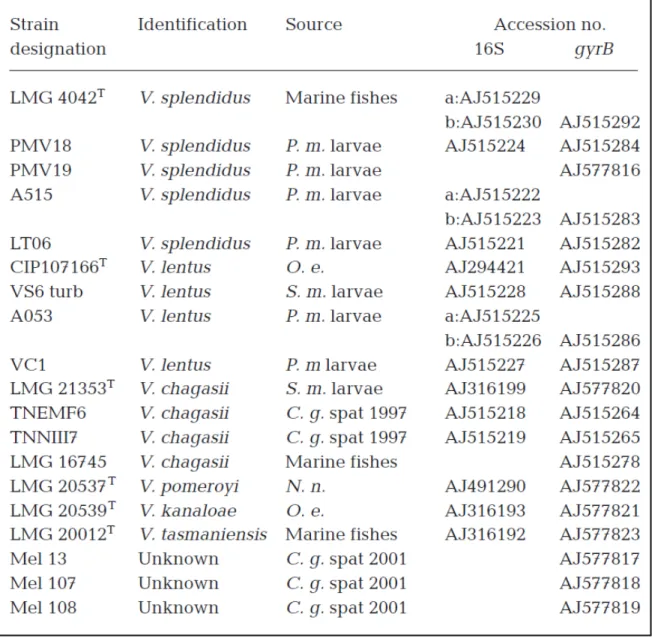 Table  1. Vibrio spp.  strains  used in  this study  and EMBL  database  accession  no