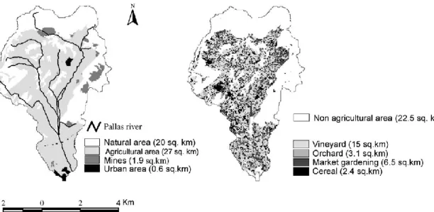 Fig.   5.  Pallas  basin:  land  use  map  obtained   from  CORINE land  cover  and  a  SPOT  image  classiﬁcation  (Sagot,  1999)