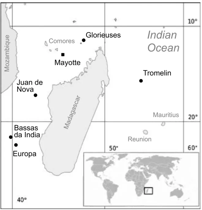 Figure 1 : Bouvy et al.       Glorieuses  MayotteComores  Juan de  Nova  Bassas     da India  Europa  Tromelin  Mauritius Reunion Madagascar Mozambique Indian   Ocean  