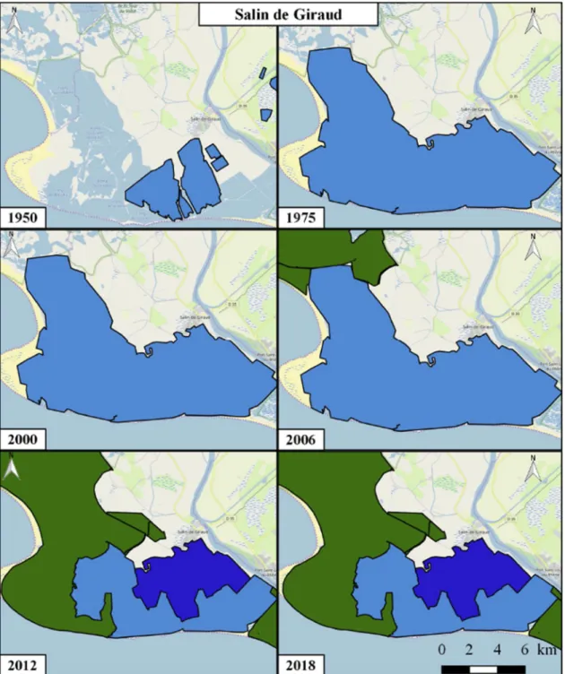 Fig. 5 gives the land use and spatial planning designations for the areas in the Narbonnais, where salt production has occurred at any time between 1950–2018