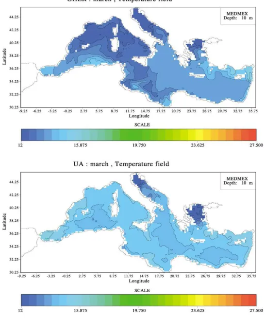 Fig. 12. Temperature fields March average, experiment II.