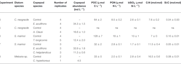 TABLE 2 | Initial conditions in incubations using aggregates as prey (Experiments 4–8)
