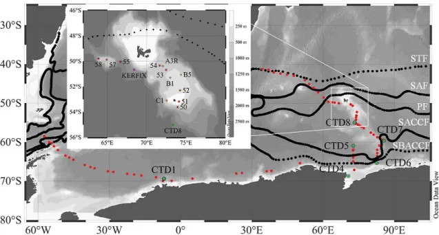 Fig. 1. Map of the study area in the Atlantic and Indian sectors of the Southern Ocean