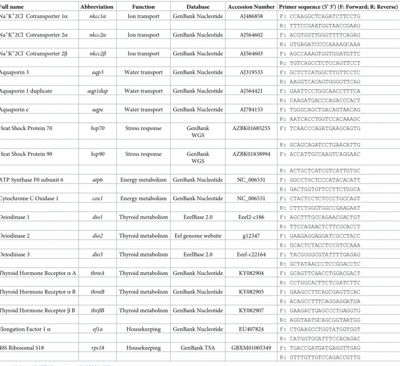 Table 2. Sequences of European eel, Anguilla anguilla primers used for amplification of genes by qRT-PCR