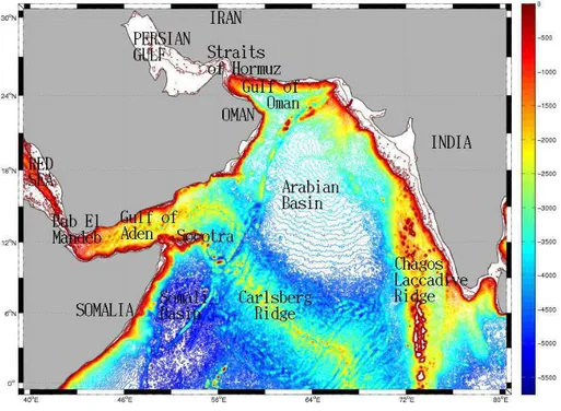 Fig. 1. Bathymetry of the Arabian Sea (from ETOPO1 database).
