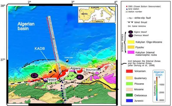 Figure 2. Location of the wide-angle seismic proﬁle in the Bou Ismail Bay, sector of Tipaza