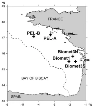 Fig. 1. Map of the Bay of Biscay showing the five stations of the study. ‘‘L.