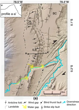 Figure 4. Zoom on ILB segment illustrating detailed mapping of geomorphic markers and resulting tectonic interpretation on 20 m DEM