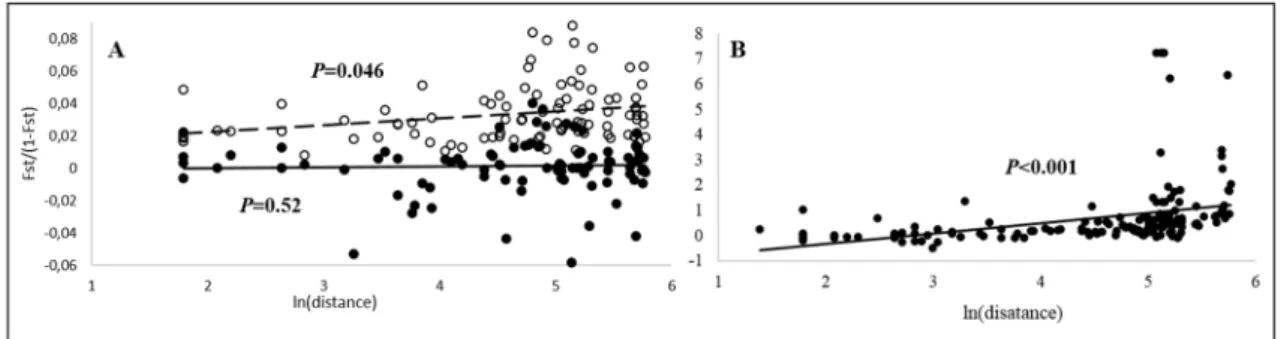 Figure 3. A schematic illustration of a neighbor-joining tree of P. atrimandibularis mitochondrial  sequences (A) and the minimum spanning haplotype network (B) based on them
