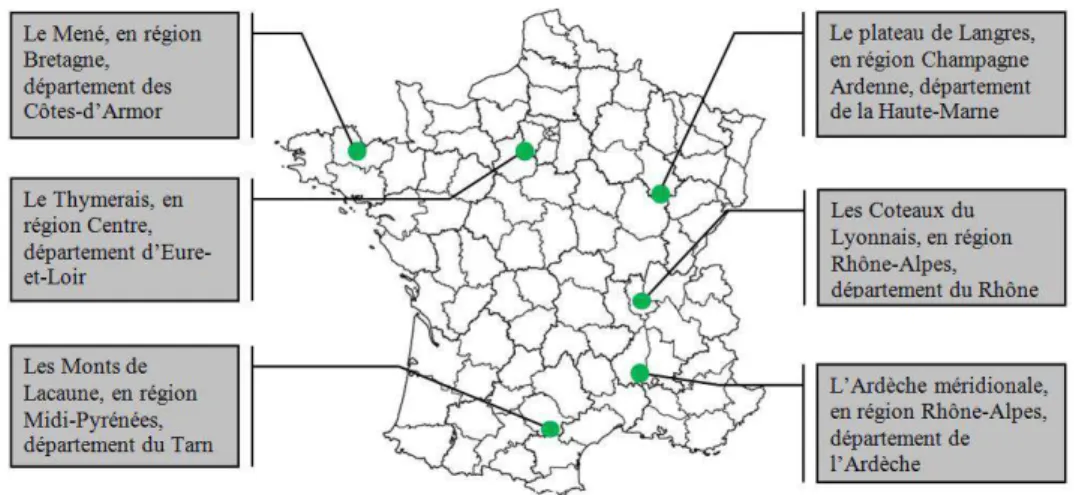 Figure 1 : La localisation des six terrains d’étude
