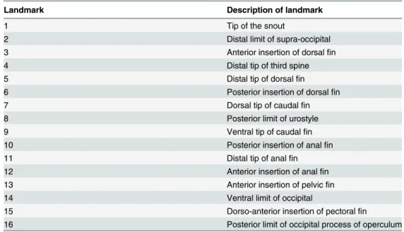 Table 1. Description of analyzed landmarks. List of homologous landmarks used in the present study, with the description of each landmark.