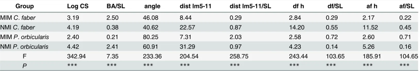 Table 2. Multiple Analyses of Variance. MANOVA results showing variation in measurements made on mimetic (MIM) and non-mimetic (NMI) individuals of C