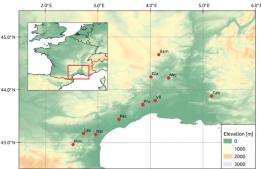 Figure 1. Localization of the study sites in southern France.