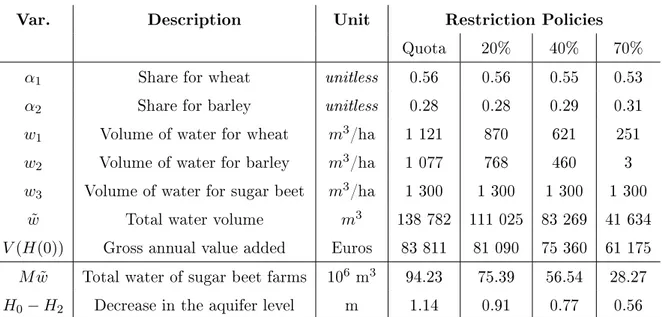 Table 7: Results of simulation for a dry year with restrictions.