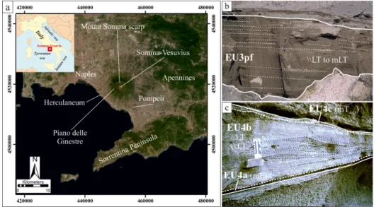 Figure 2. (a) Location of the Somma–Vesuvius volcano. Coordinates are expressed in the UTM WGS84-33N system