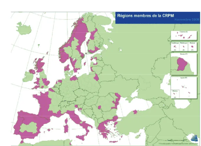 Figure 1. Les régions membres de la Conférence des régions périphériques maritimes d’Europe (CRPM)