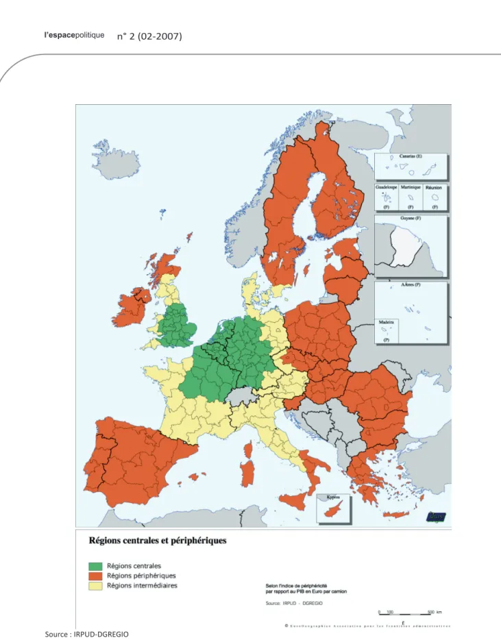 Figure 2. Les régions centrales et périphériques de l’Union européenne selon l’indice de périphéricité