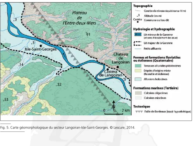 Fig. 5. Carte géomorphologique du secteur Langoiran-Isle-Saint-Georges. © Lescure, 2014.