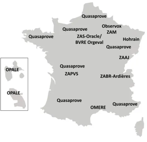 Fig. 1 Map of the location of the French sites currently included in the RECOTOX network
