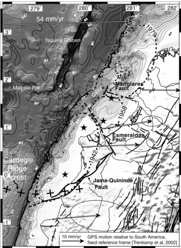 Figure 11. Structural relationships between transverse crustal faults and great earthquake rupture zones