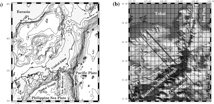 Figure 1. (a) General geodynamic setting around the Nankai trough (map after Mazzotti [1999])