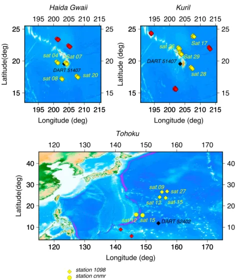 Figure 6. Location of the IPP at 300 km at the time of the maximum perturbation of each inverted station-satellite pair is shown in yellow