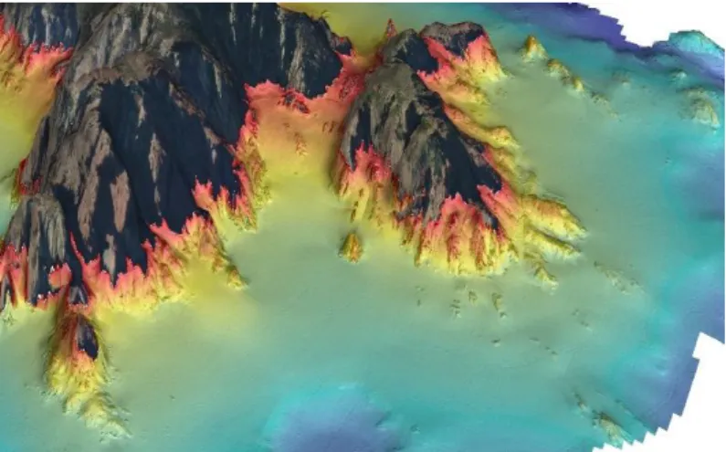 Figure  4:  Modèle  Numérique  de  Terrain  d’une  bathymétrie  fine  (pixel  de  2  m)  pour  la  cartographie des récifs coralligènes