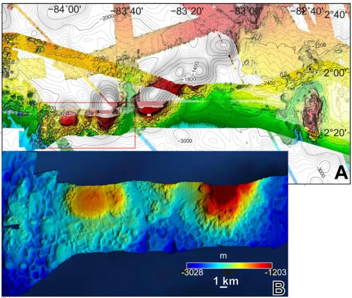 Figure  DR2:  A)  Bathymetric  map  southeast  of  the  studied  area  along  the  southern  flank  of  the 441 