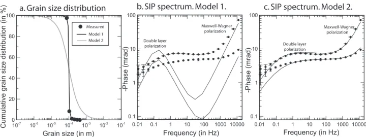 Figure 13. Measured grain size distribution and models used for the convolution in the SIP model.