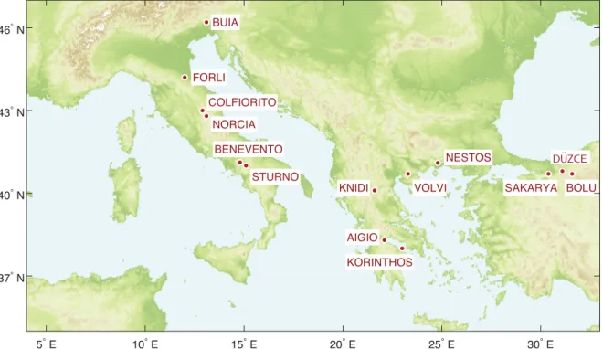 Figure 8. Location of the NERIES sites used in this study.