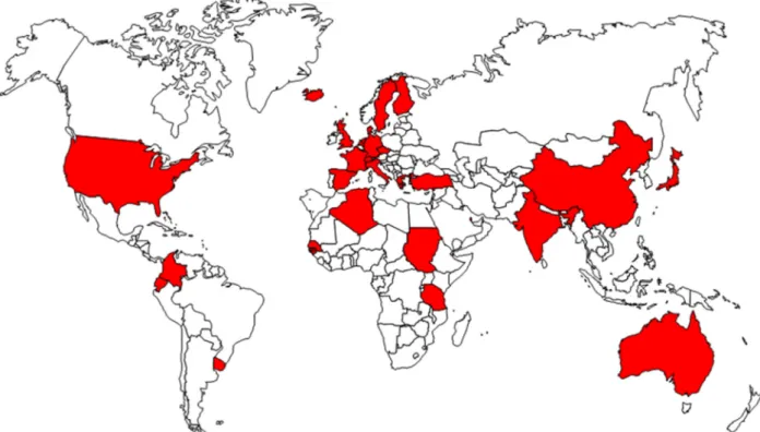 FIG. 1. Geographical origin of papers accepted for publication in NMNI, 2015.