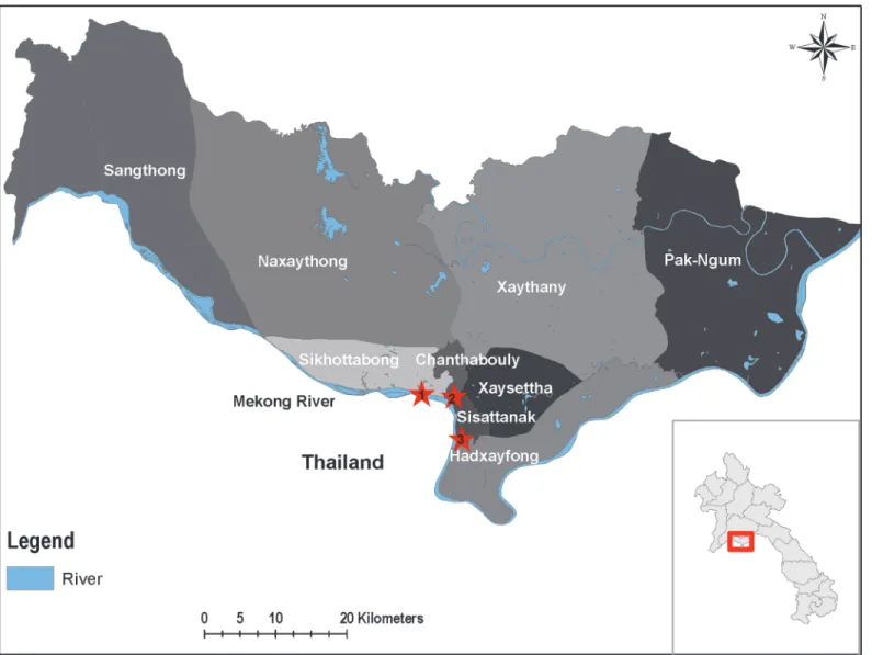 Fig 1. A map showing the geographical localization of the different study sites. The red stars symbolize the study sites